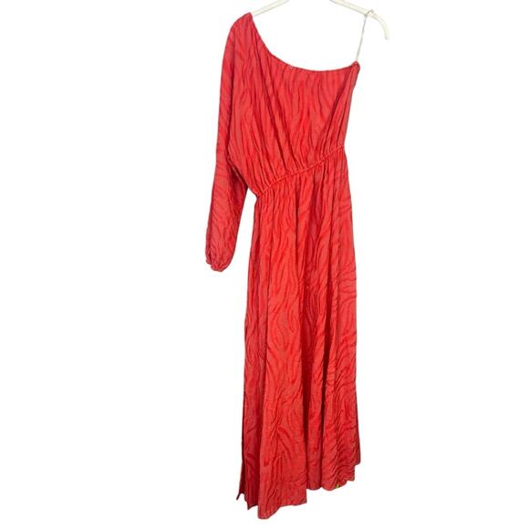 Red Carter Julia One Shoulder Maxi Dress sz S 6 Red Cotton Gauze Cover Up Zebra - Picture 4 of 12